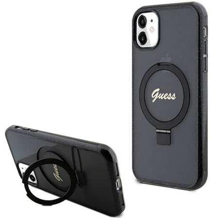 Guess Ring Stand Glitter MagSafe Case for iPhone 11/Xr - Black