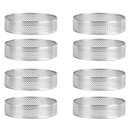 8 st. Rostfritt Stål Äggringar, Värmebeständiga Perforerade Kake Mousse Ring Runda Dubbla Rullar Ägg Tart