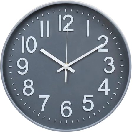 Veggklokke Stille Ikke-tikkende Moderne Veggklokke Batteridrevet for Kontor, Hjem, Bad, Kjøkken, Soverom, Skole, Stue Grå