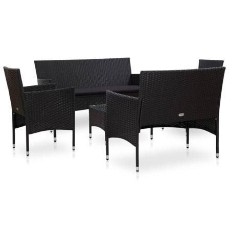 Vidaxl Loungeset För Trädgården Med Dynor 5 Delar Konstrotting S Svart
