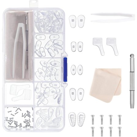 Silmälasien korjaussarja, 35 paria ilmakammio silmälasien nenätyynyjä, pehmeät liukumattomat silikoniset nenätyynyt, ruuveilla, ruuvimeisseleillä, 