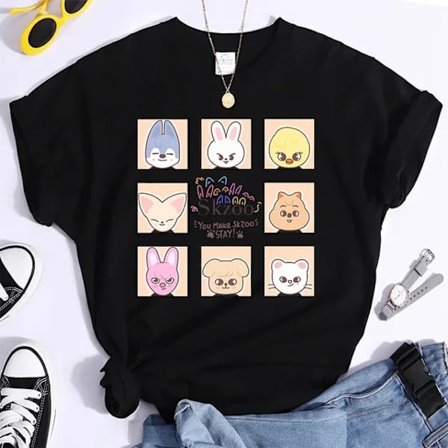 K-POP Stray Kids T-shirt Herr och Dam T-shirts Harajuku Y2K T-shirt Casual Sommar Kortärmade T-shirts för kvinnor TL3274-Svart L TL3274-Black L TL3...