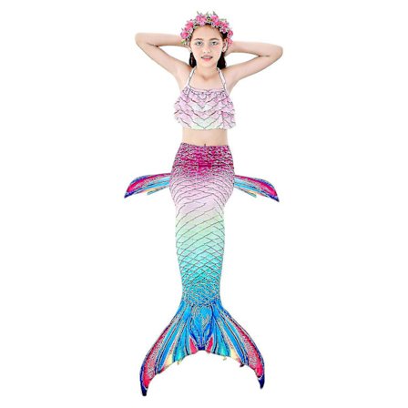 Kids Girls Mermaid Tail Bikini Set Swimwear Swimsuit Swimming Costume Included Garland Headband