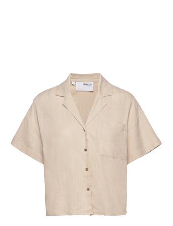Slfeloisa Ss Cropped Shirt B Kortermet Skjorte Beige Selected Femme*Betinget Tilbud