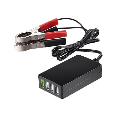 Bärbar DC med Batteriklämma, 12V/24V till 5V 4-Port USB Laddare Multiport Adapter Annan Smart Telefon-WELLNGS
