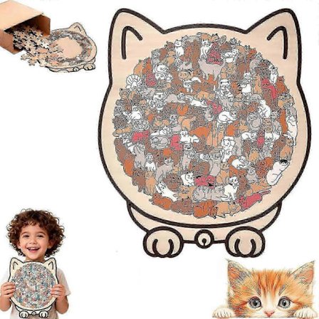 135-bitars kattformad träpussel, kattkonturdesignpussel för heminredning och present till kattälskare