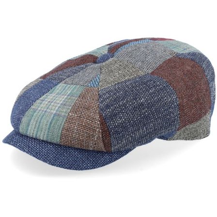 Lierys - Blå flatcap Keps - 8-panel Patchwork Patchwork Flat Cap @ Hatstore