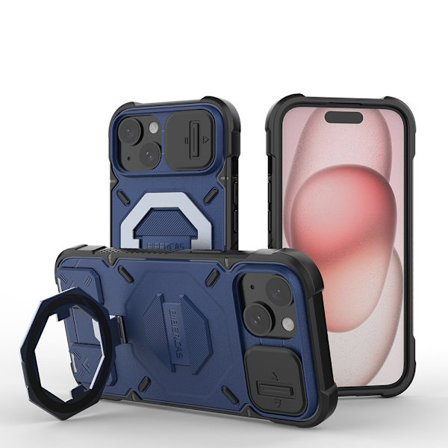 Kompatibel med IP-15 støtsikkert deksel, telefondeksel med stativ, safirblå