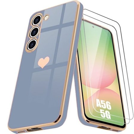 Beskyttelseshætte - BOOLING - til Samsung Galaxy A56 5G - Silikone - Hjerte Mønster - Stødabsorberende - med 2 Tempererede Glasskærme