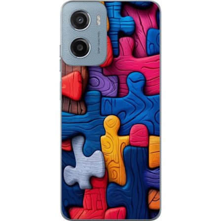 Kompatibel Mobilcover til Motorola Motorola Moto E15 Livlig illustration med Stitch blandt lyserøde æbler i en blød pastelldesign, der kombinerer s