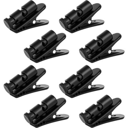 Pakke med hodetelefonklips, hodetelefonkabelklips, 360 graders rotasjonsbrakett, klesklips, hodetelefontilbehør - Svart