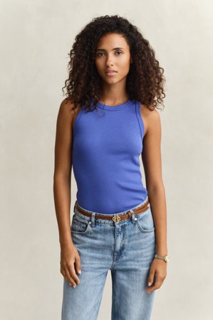 GANT Damen Geripptes Tanktop (M) Blau