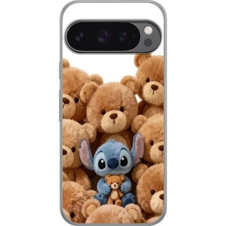 Kompatibelt Mobilskal till Google Google Pixel 9 Pro XL Söt och trygg illustration med Stitch omgiven av nallebjörnar som skapar en varm och lekfull