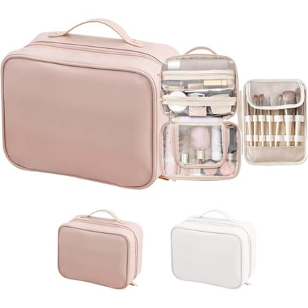 Makeup Rejsetaske, Makeup Organizer med Flere Rum, Toilettaske, Pink