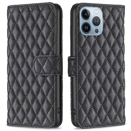 Rombuskuvioinen matta läppäkotelo iPhone 13 Pro - Musta