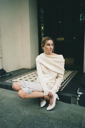 Camille Charriere x NA-KD Wool Blend Neck Detail Overlap Sweater - Strikkede trøjer - OffHvid - XL (EU 46)
