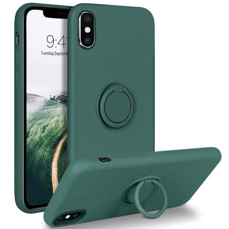 iPhone X/XS - Stöttligt Silikonskal Ringhållare Grön Green
