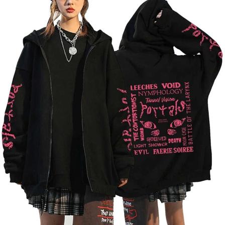 Melanie Martinez Portals Hettegensere tegneserie glidelåsgensere Hip Hop Streetwear Kåper Menn Kvinne Oversized jakker Y2K klær Black5 M