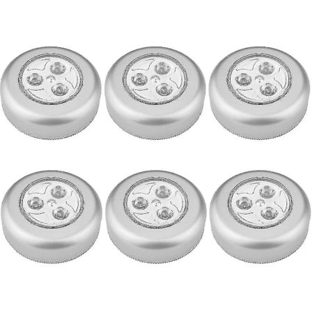 Touch-lampa, klistermärkeslampa, LED-nattlampa under skåp med 3M självhäftande dynor, för skåp, garderob, sovrum, kök, etc. (6-pack)