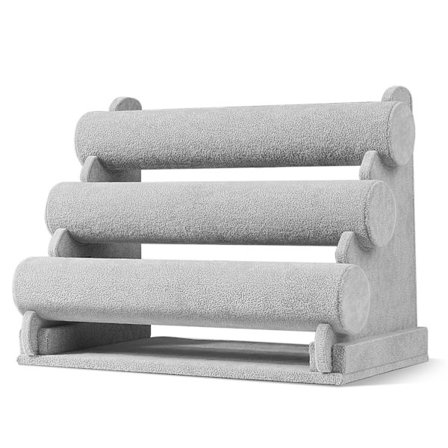 Grå fløyel svevende 3-lags T-bar smykkestativ display oppbevaringsstativ - Avtakbar, halskjede armbånd ørepynt holder arrangør for kvinner menn jente