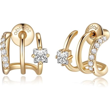 14K gullbelagte triple huggie illusjons ørepynt | Dobbel huggie hoop ørepynt for ett hull | Gull hoop ørepynt for kvinner