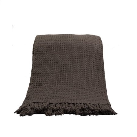 Koristeellinen puuvillainen torkkupeitto, 130x170cm, Harmaa/Mokka