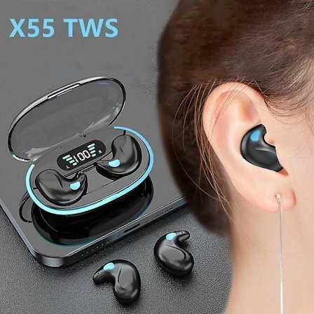 Nya X55 Osynliga Sleep Trådlösa Hörlurar True Mini Bluetooth 5.3 Dolda Hörlurar med Mikrofon Bas Brusreducering HiFi Stereo Headset