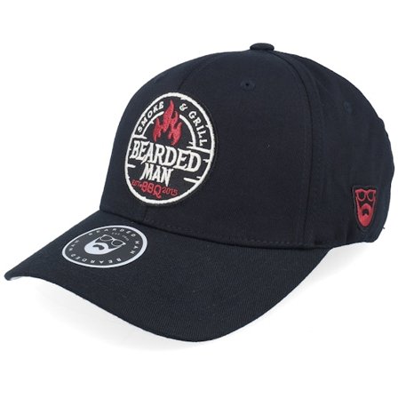 Bearded Man - Preto flexfit Boné - Smoke Grill Bbq Logo Blk Wooly Combed Black Flexfit @ Hatstore
