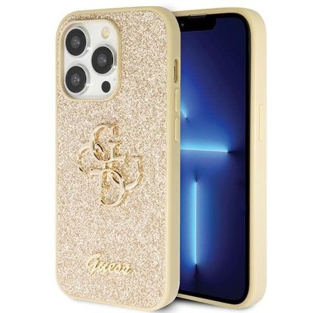Guess GUHCP14LHG4SGD fodral för iPhone 14 Pro - guld Glitter Script Big 4G