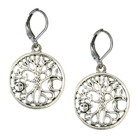Örhängen Livets Träd Sol Måne Sun Moon Tree Of Life Rostfri Ring Silver