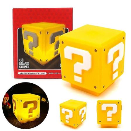 Super Mario Bros Spørsmålsblokk LED nattlys med lyd USB oppladbar stemningslampe Bursdagsgave til barn tenåringer voksne
