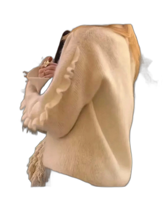 Beige stickad tröja med volangärm XS