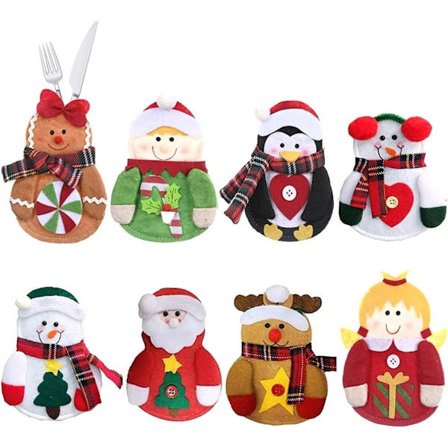 Udstoppede pingviner, blød krop ikke-vævet stof 8-delt sæt, dekorative ornamenter med vægt i bunden til dit julebord