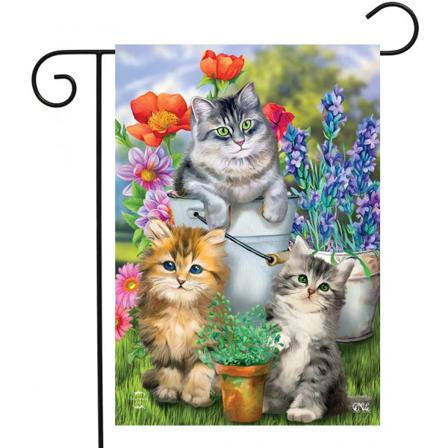 Trädgårdskatter Vårträdgård Flagga 12,5' x 18' Kattungar Blommig Hink