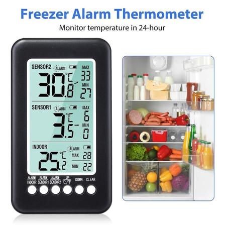 Utendørs og innendørs termometer - Høy presisjon digitalt trådløst hjemmetermometer - Romtemperatur alarmfunksjon - Med 2 ekstra sensorer