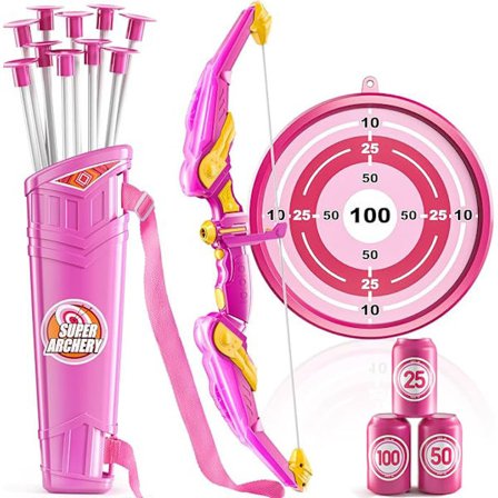 Buesætsæt til børn – Legetøjsbue med LED-lys, sugekop pile, mål & kogger – Indendørs & udendørs leg for drenge & piger