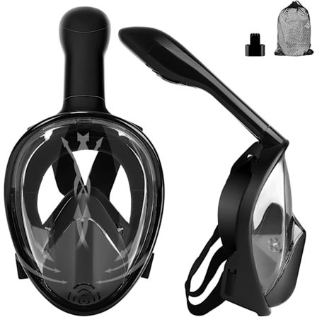 Scubamask med kamerahållare, 180° vy full face snorkelmask, dykmask med anti-imma och anti-läckage, justerbara remmar, dykutrustning för A