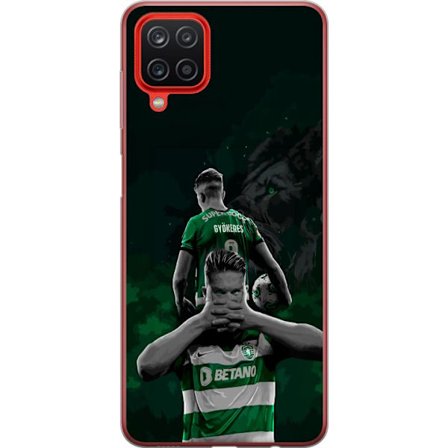 Yhteensopiva Puhelinkuori Samsung Galaxy A12 Neonmotiivi, jossa teksti "Gaming is in my DNA" sinisenä ja punaisena tiiliseinällä, jossa loistava DNA-s