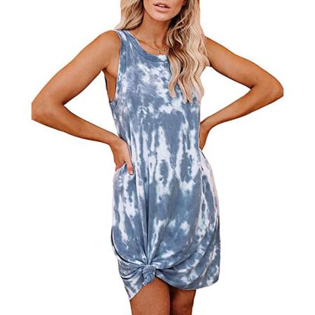 Sommar Kvinnor Tie-dye Utskrift Lös Casual Vest Klänning Kvinnor