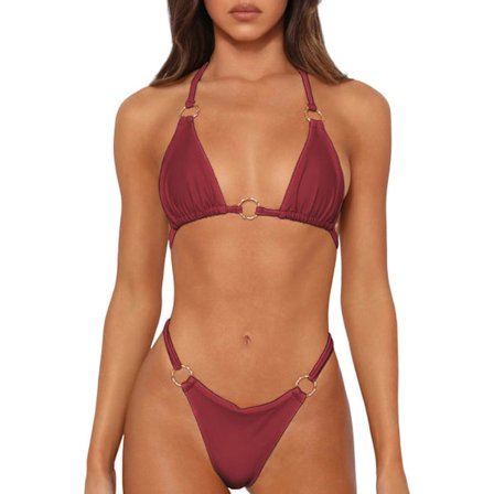 WJSMSexy Bikinis för kvinnor 2 delar Bikini Spaghetti Strap Baddräkter Solid Color Badkläder Triangle Baddräkt