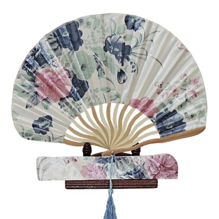 Vifte - Bølget skalformet med etui - Hvid/lyserød/blå