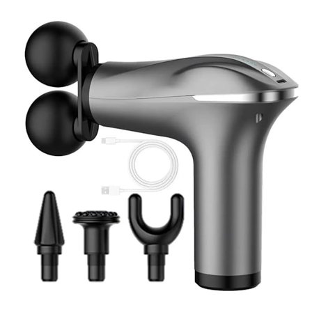 Elektrisk muskelmassasjepistol Dobbelthode massasje 6 moduser justerbar, grå