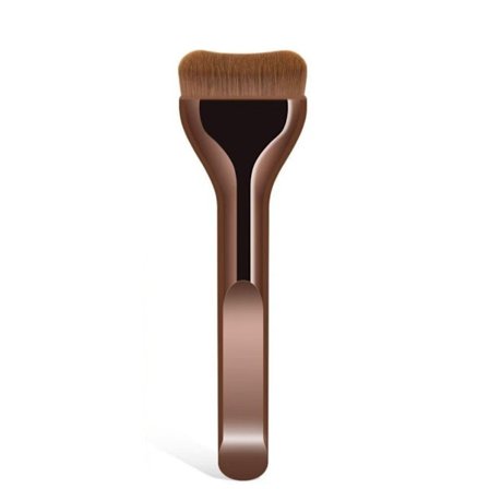 Tongue-Shaped Flat Foundation Brush Coffee Brown - Ultra-Thin Synthetic Bristle Makeup Brush with Case