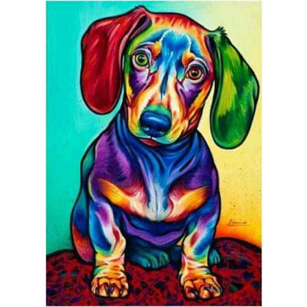 Gjør-det-selv 5D-diamantmalesett Rundt bor Krystall Rhinestone Bilder Håndverk For Hjem Veggdekor Gave Dachshund Pølse Hund 12x16inch,