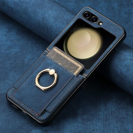 Retro enfärgat PU-kortfacksringfodral för Samsung Galaxy Z Flip 3