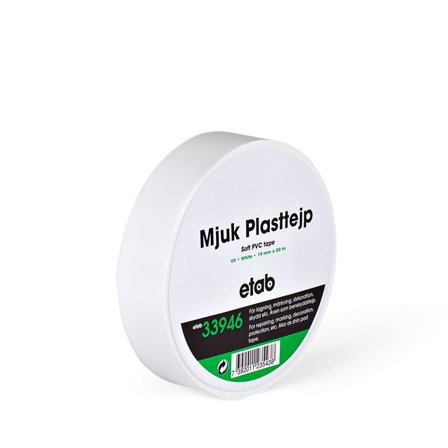 etab 33946 Plasttape myk, PVC, 20 m hHvit, 25 mm, Maskintilbehør & forbruk