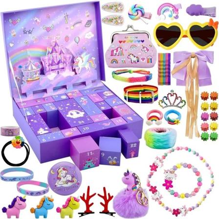 Julekalender med 24 nedtelling, Blindboks med Unicorn-is og snø-smykker, Julegave til jenter Xmas Gift 6