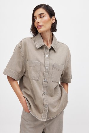 NA-KD Short Sleeve Denim Shirt - Jeansskjorter - Beige - EU 40