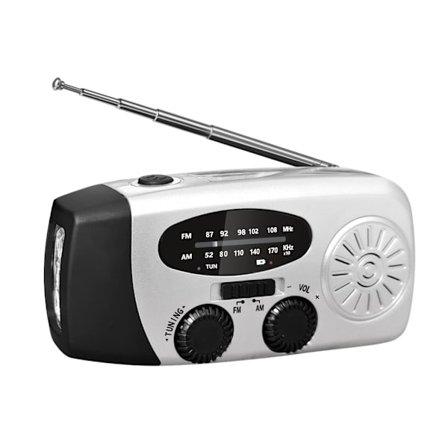 Nödsolradio, portabel handvev AM/FM-radio med LED-ficklampa 2000mAh batteri /Silver