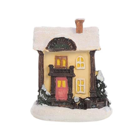 Jul LED-belyst Miniature Snehus Harpiks Ornament Landsbyscene Batteridrevet Lysende Figur Juledukkehusdekoration
